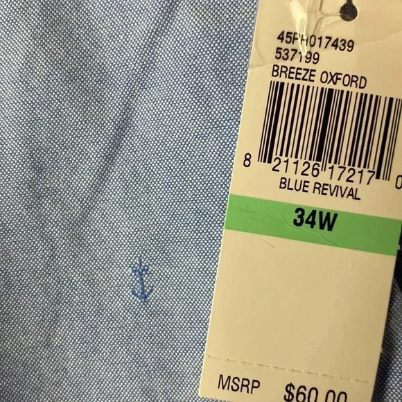 IZOD SPORTFLEX BREEZE OXFORD SHORT MENS SIZE 34” x 9.5” LIGHT BLUE WITH ANCHORS - Picture 9 of 15